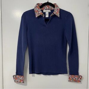 Vintage Jones New York Sport Floral Collar Cotton Fitted Sweater